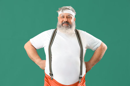 Sporty Santa Claus on green backgroundの写真素材