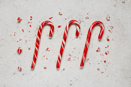 Christmas candy canes on white backgroundの写真素材