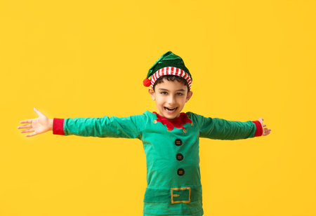 Happy little elf on yellow background
