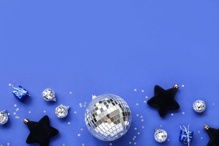 Christmas tree toys on blue background