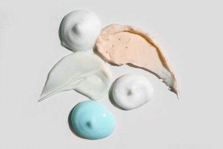 Samples of cosmetic products on gray backgroundの写真素材