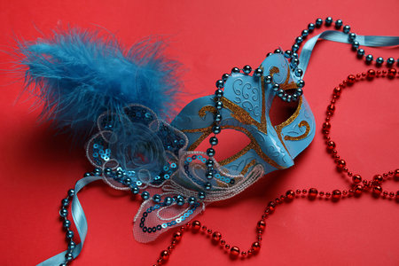 Carnival mask on red backgroundの写真素材