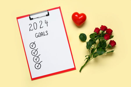 Paper sheet with empty to do list and roses on yellow background