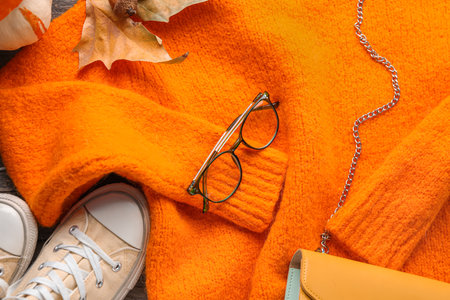 Colorful female sweater, shoes and accessories, closeupの写真素材