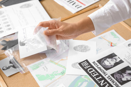 Female FBI agent investigating case in office, closeupの写真素材