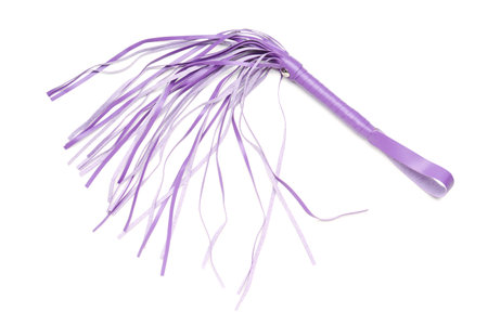 Purple whip from sex shop on white background