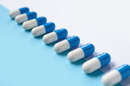 Many pills on colorful backgroundの写真素材