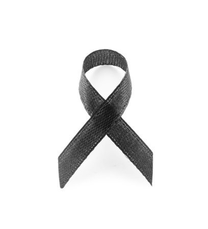 Black funeral ribbon on white background
