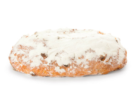 Tasty Christmas stollen on white backgroundの写真素材