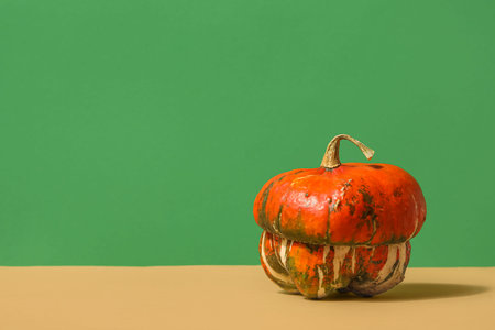 Fresh pumpkin on colorful backgroundの写真素材