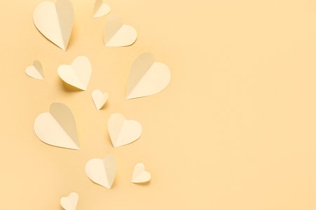 Composition with different paper hearts on color background. Valentine's Day celebrationの写真素材