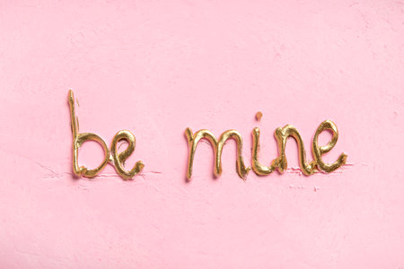 Pink bento cake with text BE MINE, closeup. Valentine's Day celebrationの写真素材