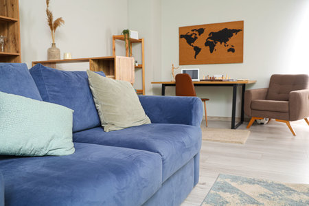 Interior of living room with comfortable sofaの写真素材