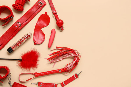 Different sex toys on yellow backgroundの写真素材