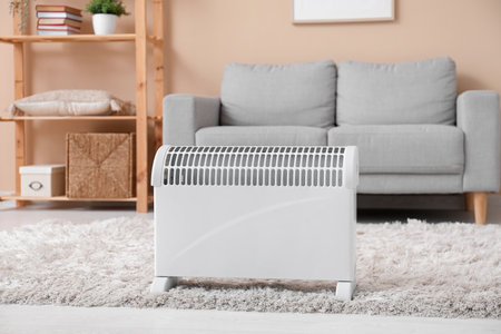 Electric convector heater in living room. Concept of heating seasonの写真素材