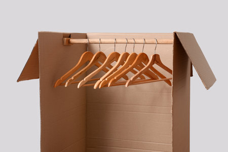 Empty wardrobe box on gray backgroundの写真素材