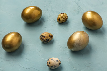 Painted easter eggs on blue background