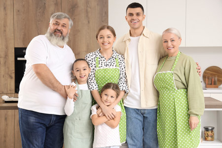 Portrait of big family in kitchenの写真素材