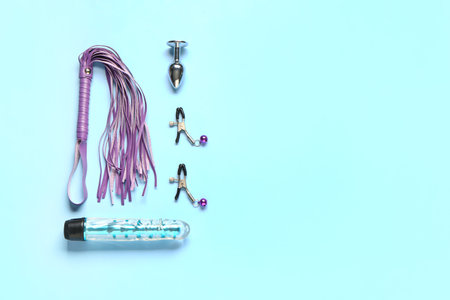 Different sex toys on blue backgroundの写真素材