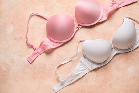 Female bras on color backgroundの写真素材