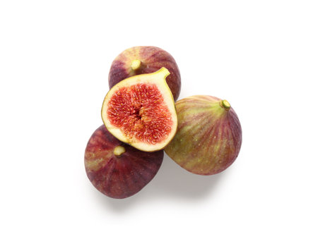 Ripe fresh figs isolated on white backgroundの写真素材