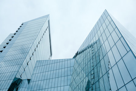 Modern office building with glass facade in cityの写真素材