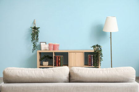 Interior of modern living room with sofa and TV stand