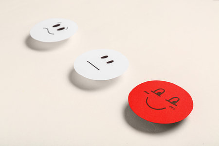 Rating smiles on white background. Customer experience conceptの写真素材