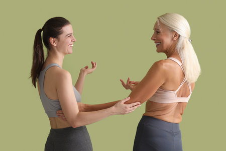 Body positive women on green backgroundの写真素材