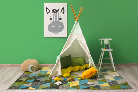 Cozy play tent in children's bedroom interior