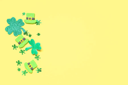 Decor for St. Patrick's Day on yellow background