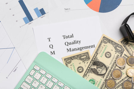 Composition with smart watch, papers with diagram and dollar banknotes. Time management concept....