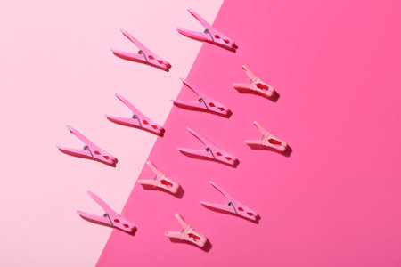 Composition with clothespins on color backgroundの写真素材