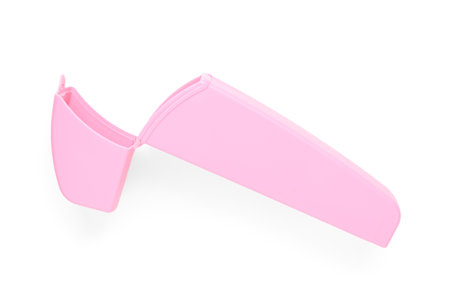 Pink pencil case on white backgroundの写真素材