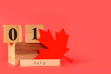 Calendar and Maple leaf on red background. Canada Day conceptの写真素材