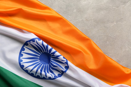 Flag of India on gray backgroundの写真素材