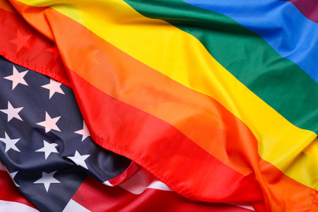Texture of LGBT and USA flags as background
