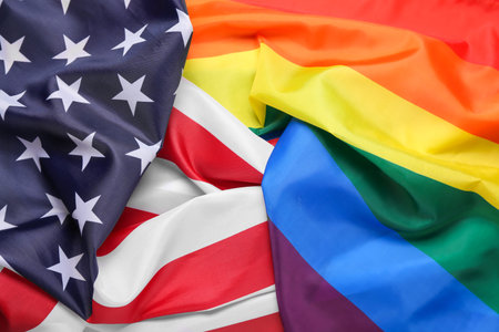 Texture of LGBT and USA flags as background