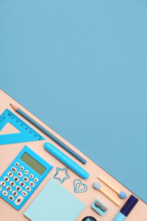 Different stationery on color backgroundの写真素材