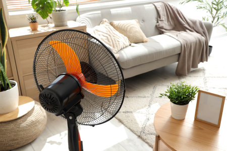 Electric fan in modern living roomの写真素材