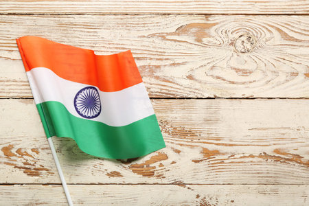 Flag of India on white wooden background