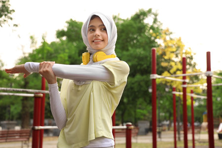 Sporty Muslim woman training outdoorsの写真素材