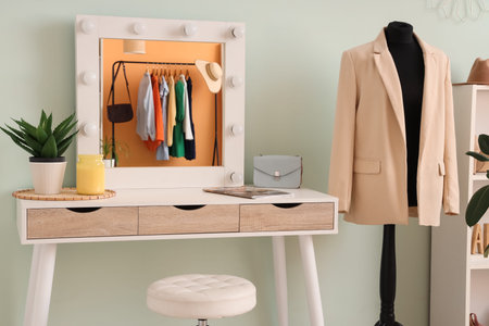 Interior of room with mannequin and dressing table