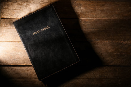Holy Bible on dark wooden background