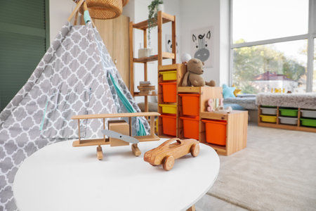 Toys on table in children's room, closeupの写真素材