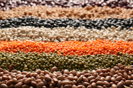 Composition with different raw legumes as background