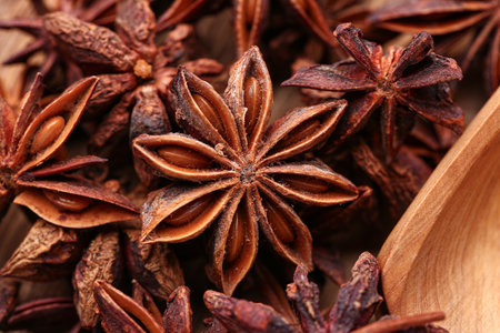 Aromatic star anise as background, closeupの写真素材