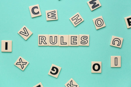 Word RULES with letters on turquoise background