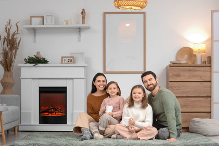 Portrait of young family at homeの写真素材