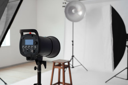 Professional lighting equipment in photo studio, closeupの写真素材
